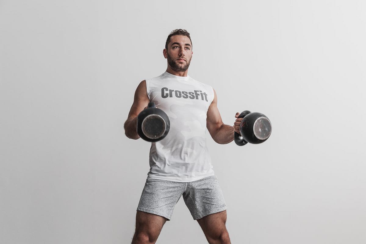 Nobull Crossfit® Sleeveless Men's T Shirts White Camo | Australia (NP2951)